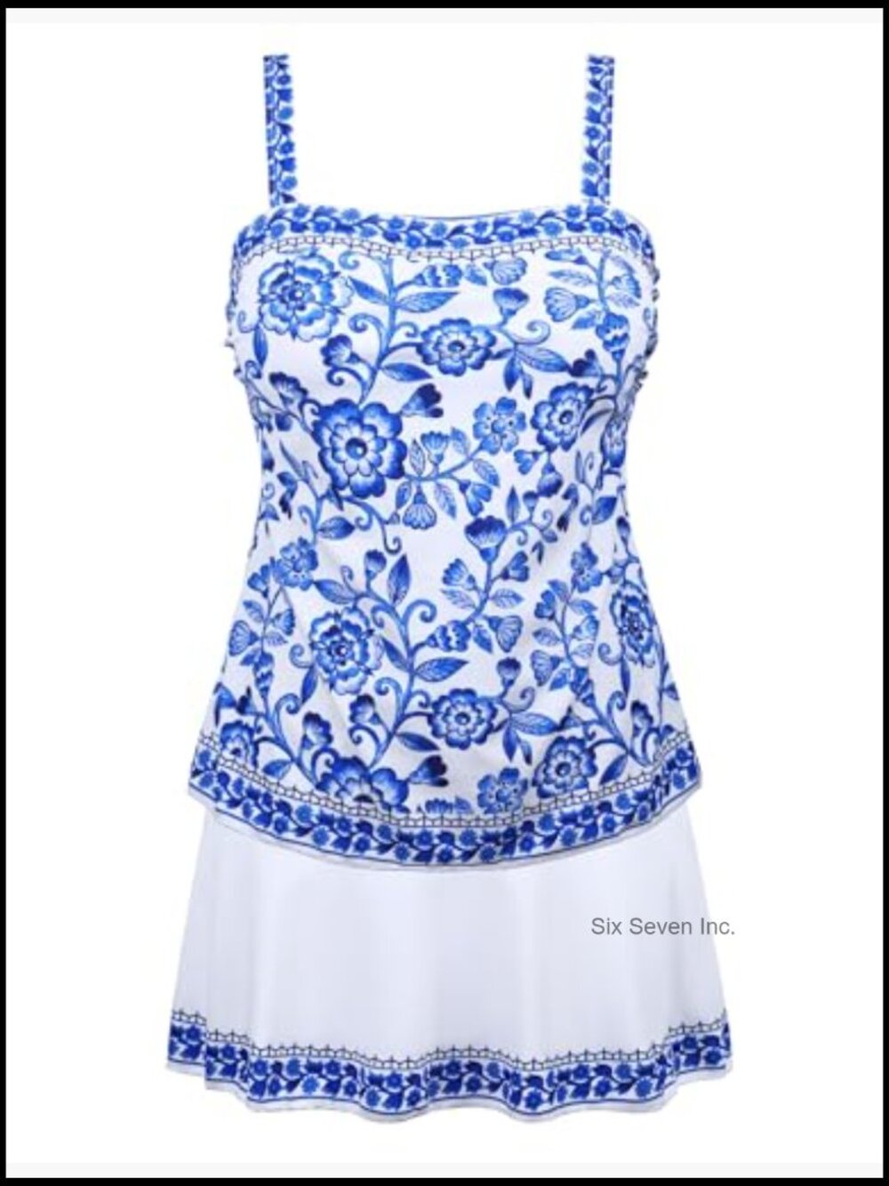 Tankini Swimsuits Tummy Control Two Piece with Skirt Modest Slimming Swim Dress - Picture 3 of 6
